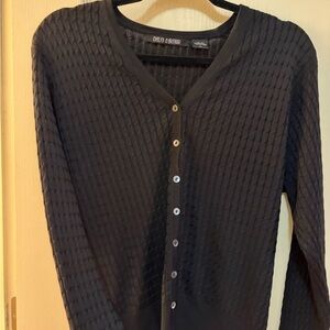 100% real silk Black Button-Up Cardigan